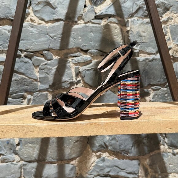 Miu Miu Black Patent Multicolour Heel Sandals - Picture 7 of 12